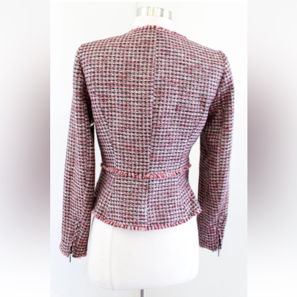 White House Black Market Tweed Moto Blazer Jacket Red Black Metallic Size 0 - Picture 4 of 12